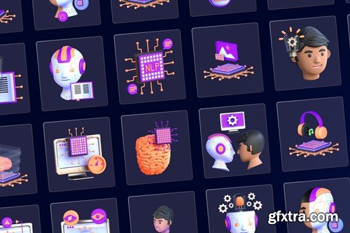 3D Artificial Intelligence Icons HURVVMA