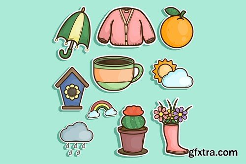 Spring Objects Cute Sticker Set YATSMBQ