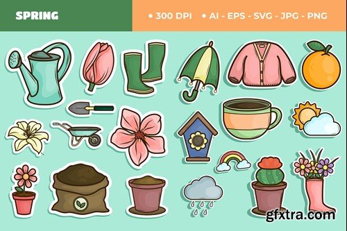 Spring Objects Cute Sticker Set YATSMBQ