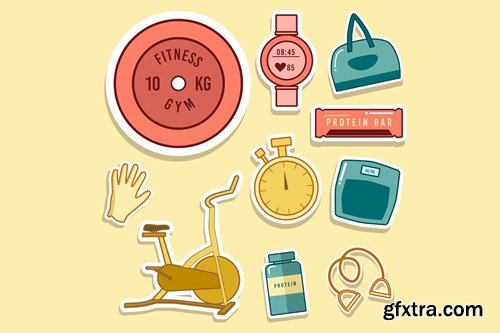 Workout and Fitness Object Cute Sticker Set CPV7JT8