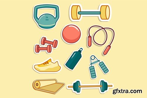Workout and Fitness Object Cute Sticker Set CPV7JT8