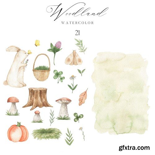 Woodland Animal Clipart Bunny Mushrooms Butterfly XXFDWSY