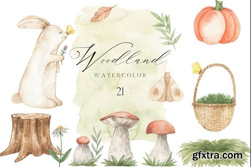 Woodland Animal Clipart Bunny Mushrooms Butterfly XXFDWSY