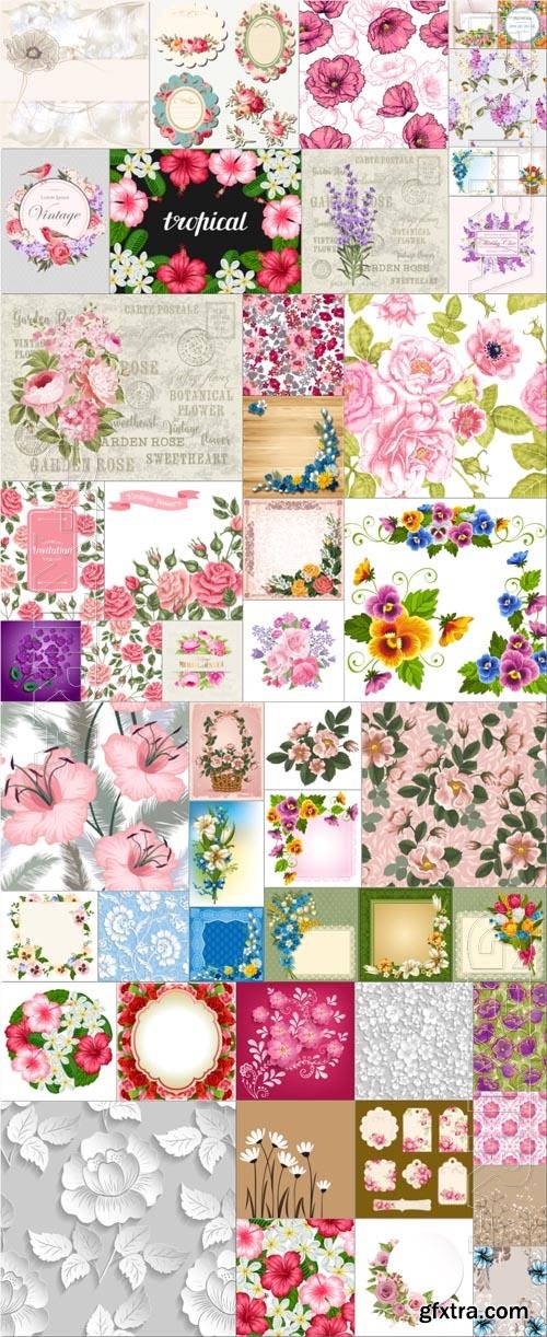 50 Flowers, floral backgrounds and compositions, bouquets collection in vector