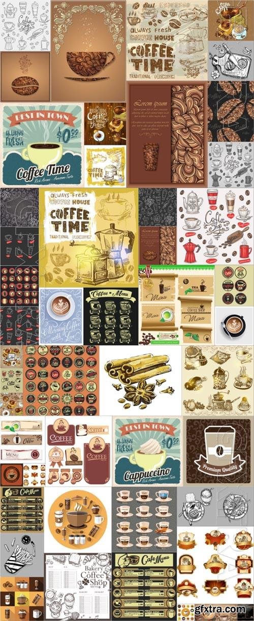 50 Coffee, labels, logos, coffee menu, collection in vector » GFxtra