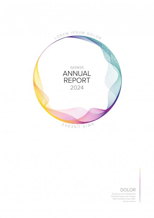 White annual report front cover page template with rainbow circle with title 591789399