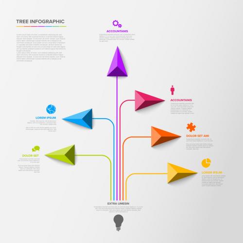 Tree infographics template with various diversity options and big arrows 591789481