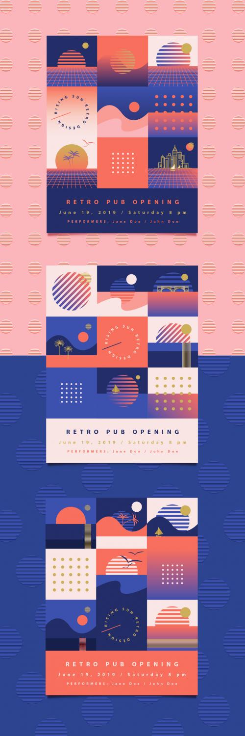 Flyer Layouts with Retro Sunrise Icons 246500137