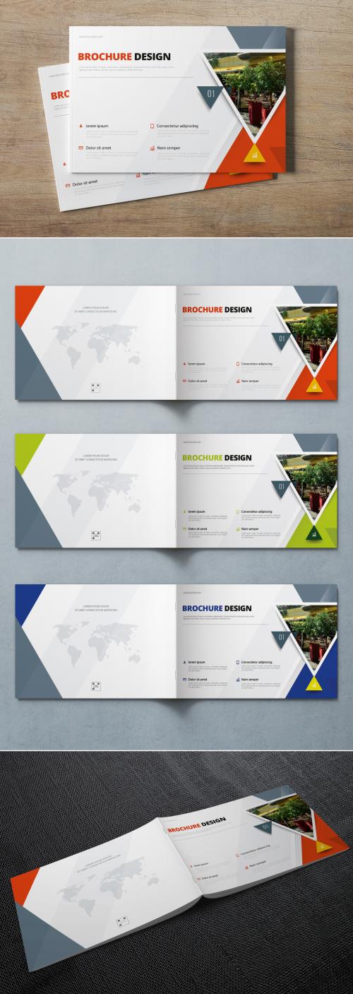 Landscape Business Report Cover Layout with Triangles 254461313
