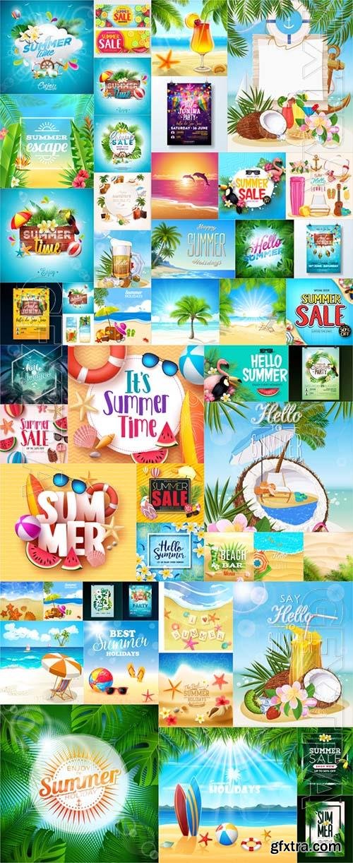 50 Summer backgrounds, nautical backgrounds, travel and vacation collection in vector