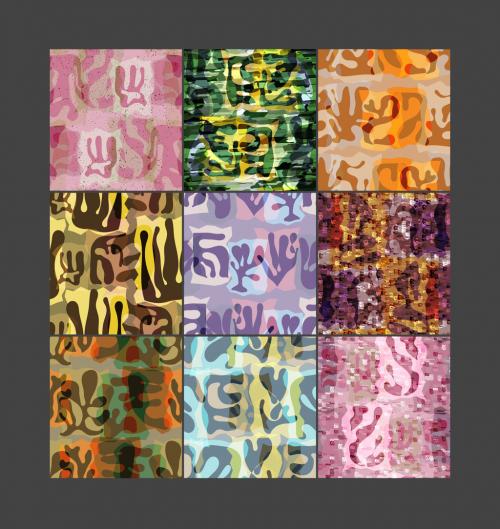 Seamless Pattern Set With Textured Matisse Shapes 593805984