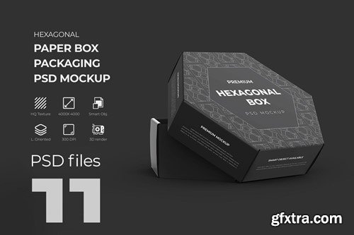 Hexagonal Paper Box Packaging PSD Mockup KU9MERV