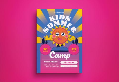 Blue Cartoon Kids Summer Camp Flyer Layout 593440965