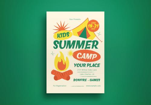 Orange Handrawn Kids Summer Camp Flyer Layout 593440952