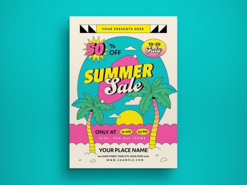 Colorful Flat Design Summer Sale Flyer Layout 593440949