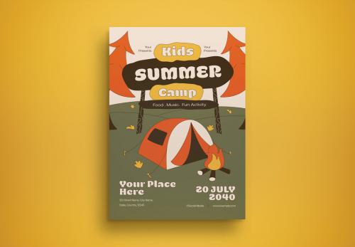 Cream Flat Design Kids Summer Camp Flyer Layout 593440945