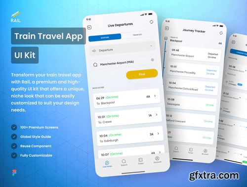 Rail - Train Travel App UI Kit Ui8.net