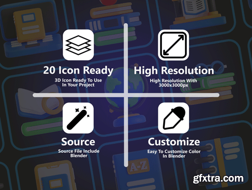 Library 3D Icon Pack Ui8.net