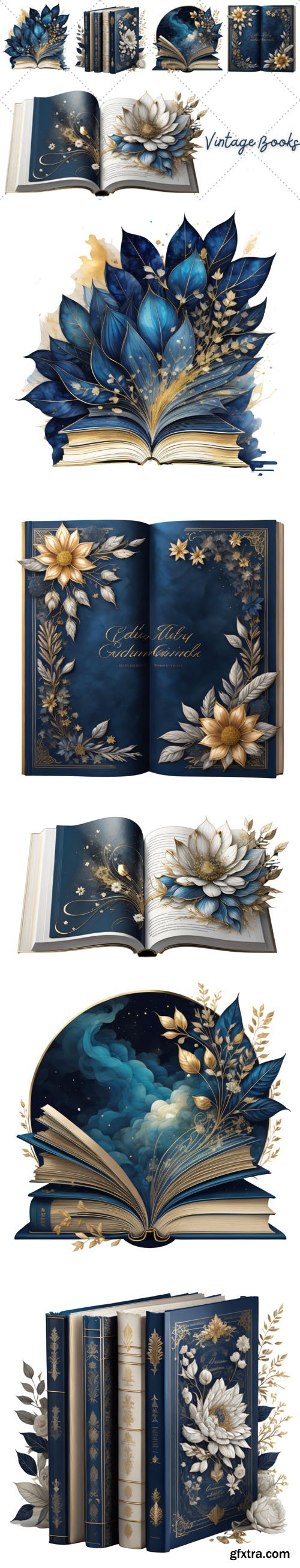 Vintage Floral Books PNG Clipart Bundle