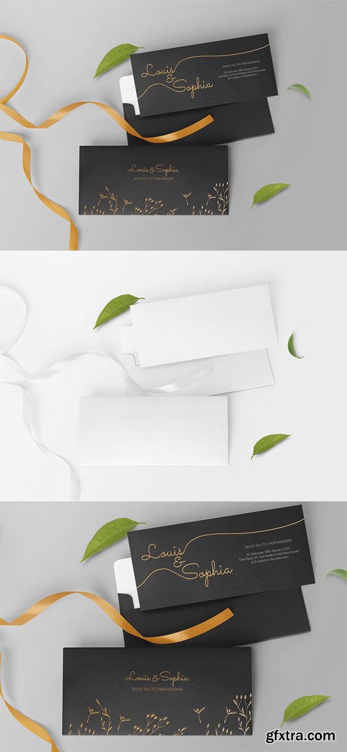 Gold Foil Wedding Invitation PSD Mockup Template