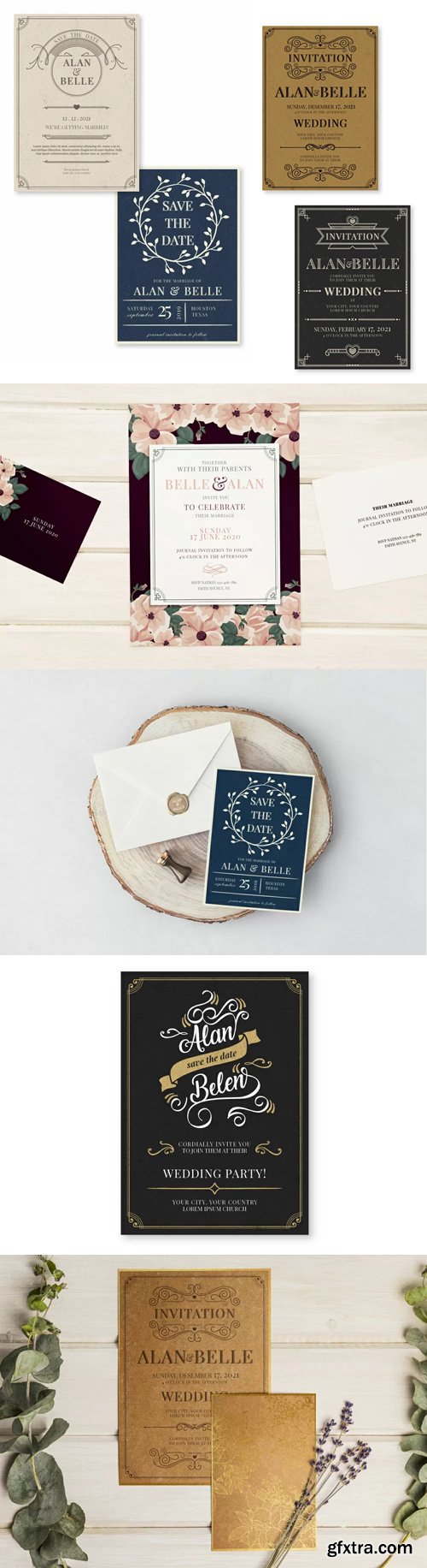 Classic Vintage Wedding Invitation Vector Templates Pack