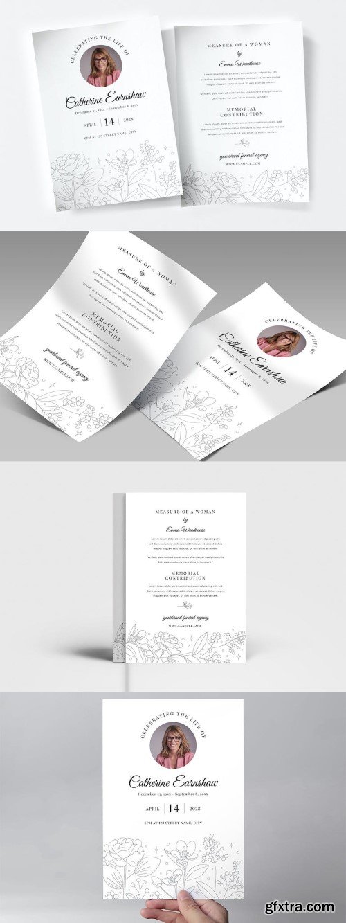 Floral Funeral Program Card Template