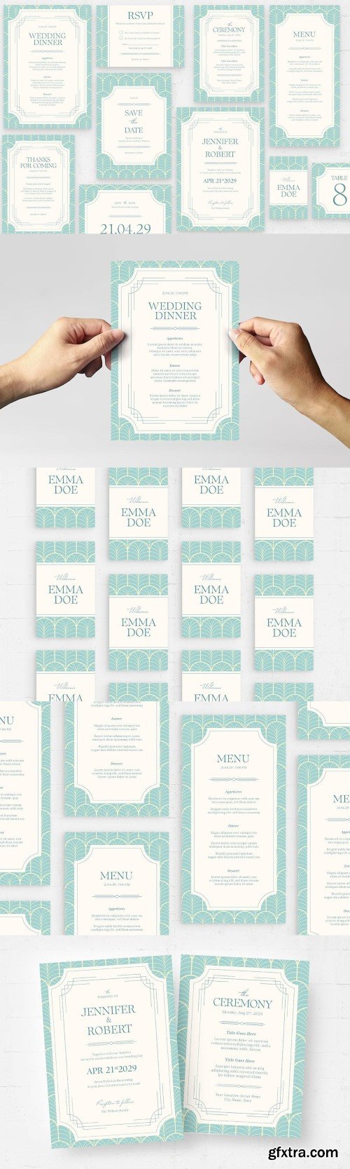 Mint Blue Wedding Invite Templates Set