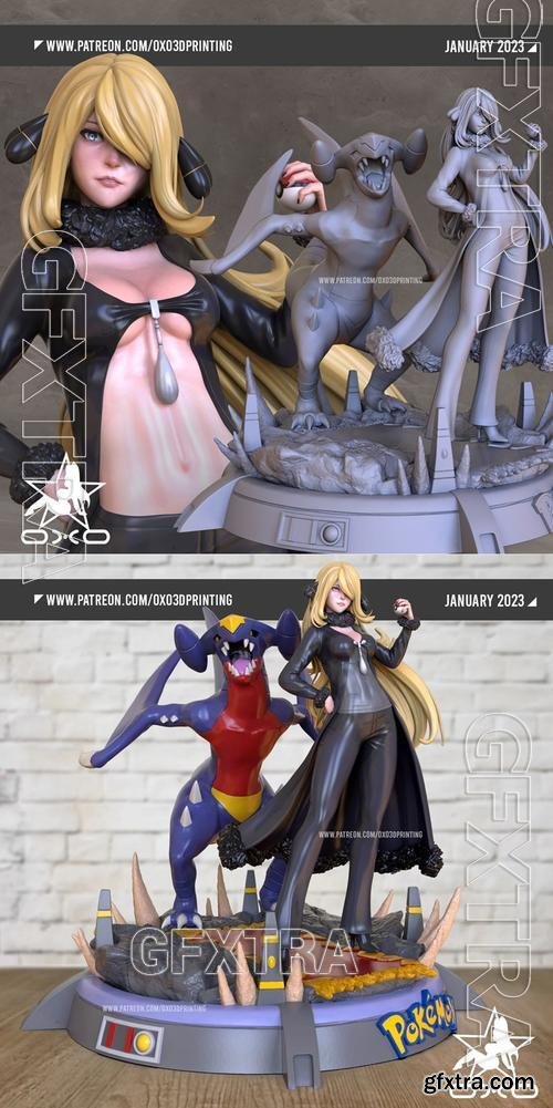 OXO3D - Cynthia and Garchomp from Pokemon &ndash; 3D Print Model