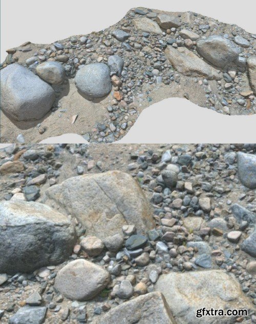 River Stone Pebbles Sand Rocks Scan 3D Model Product Preview