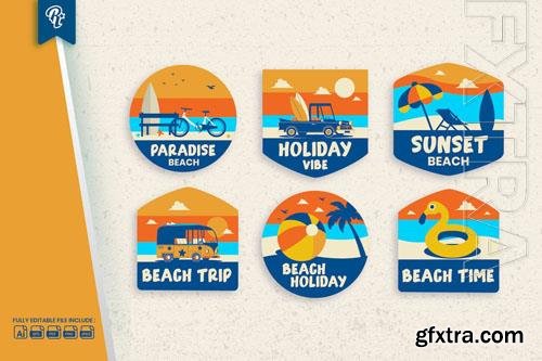 Flat Beach Holiday Badge Sticker Label