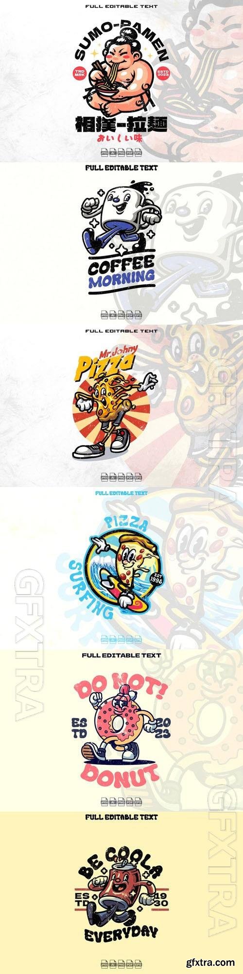 Retro cartoon character mascot logo set