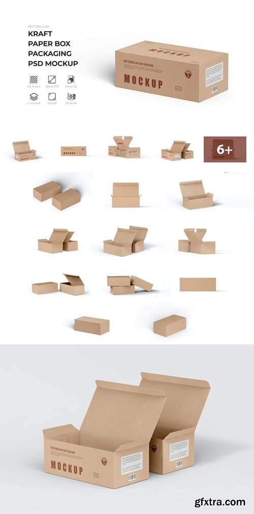 Rectangle Kraft Cardboard Paper Box Mockup PWRK7AE