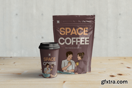 Coffee Package and Cup Mockup Template PVBERJW