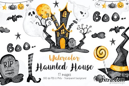 Watercolor Haunted House Clipart 4HFEX36