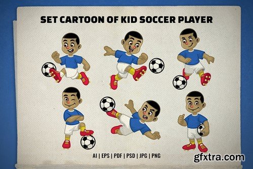 Set Cartoon of Kid Soccer Player 53W3M2V