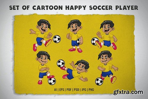 Set of Cartoon Happy Soccer Player APMQDWF