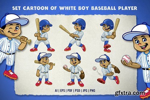 Set Cartoon of White Boy Baseball Player W6LNTYD