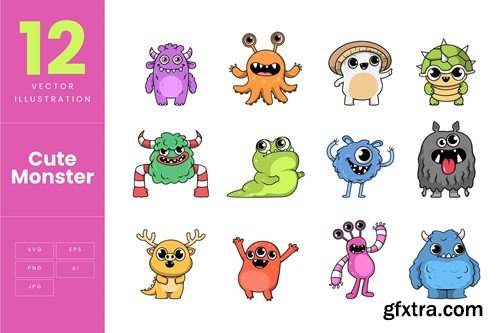 Cute Monster Illustration Set Collection GTVD832