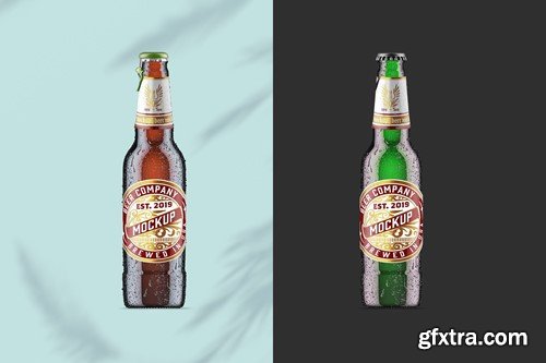 Beer Bottle with Fresh Drops Mockup BNVK3PF