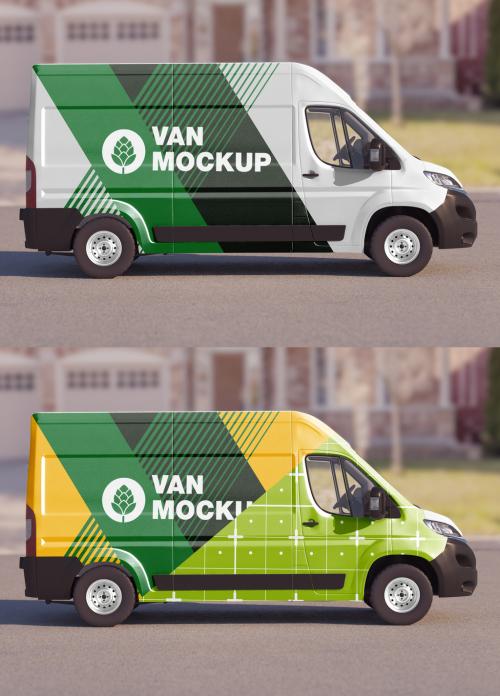 Outdoor Scene with Panel Van Mockup 586519427