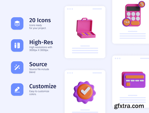 3D Taxes Icon Set Ui8.net