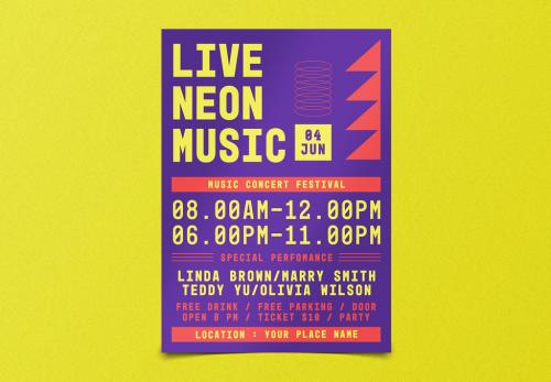 Live Neon Music Flyer Layout 587521101