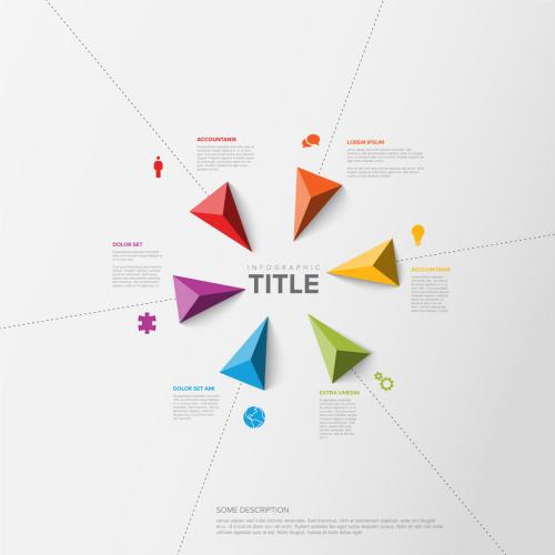 Six arrows pointing to the center infographic template 571229249