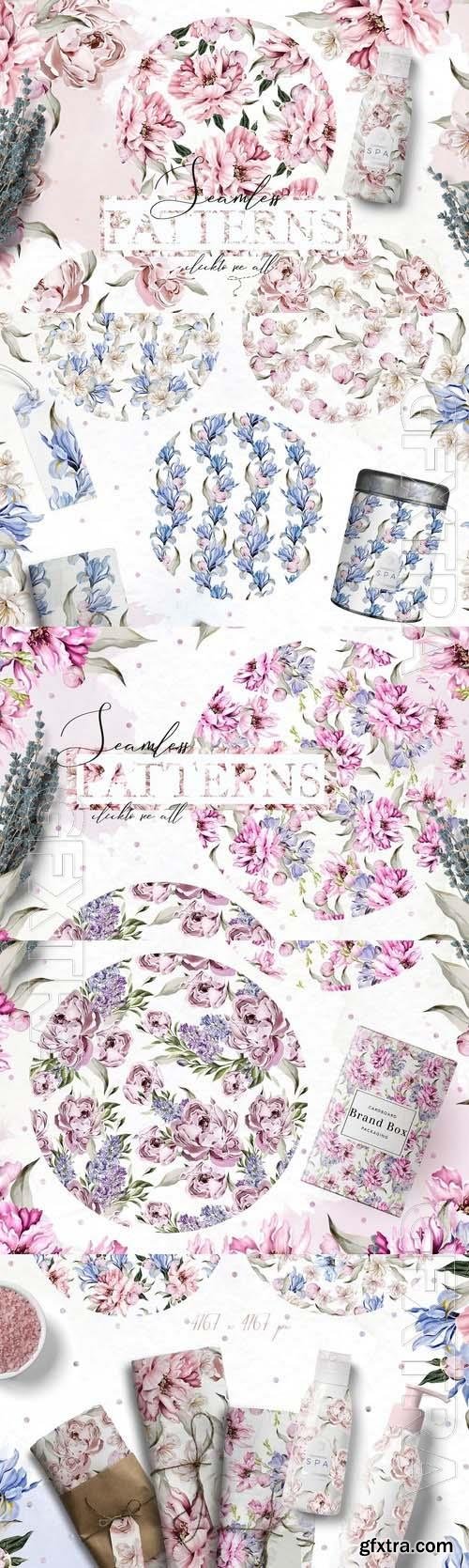 12 Blooming Peony Seamless Patterns