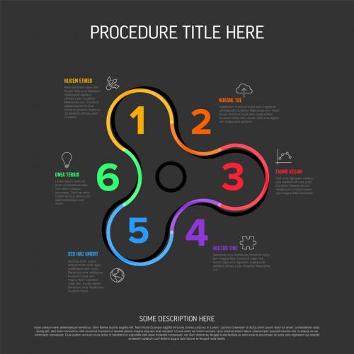 Minimalistic thick line six steps elements in spinner shape template on dark background 571229268