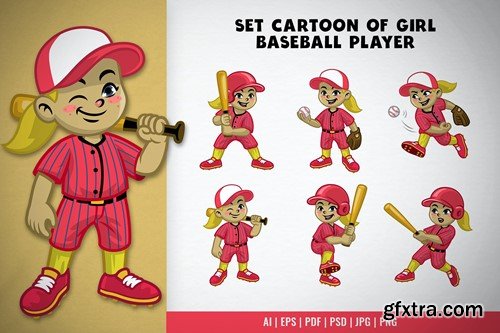 Set Cartoon of Girl Baseball Player CX76PC5