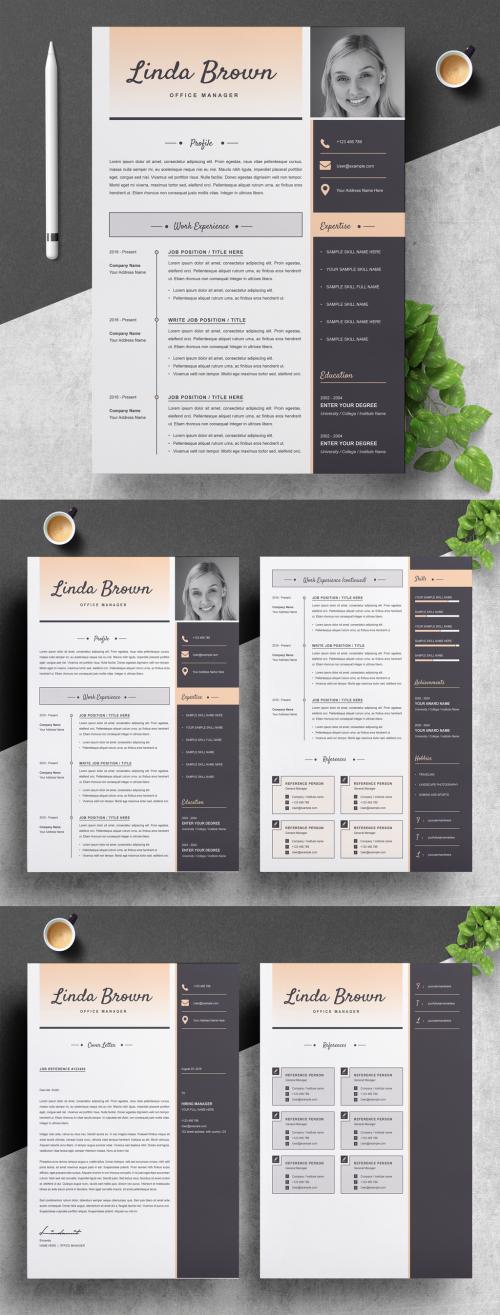 Modern Resume Layout Set with Photo and Peach Gradient 282312841