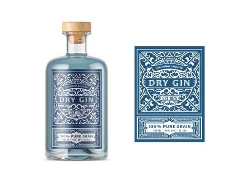 Traditional Gin Label Layout with White and Blue Accents 270438213