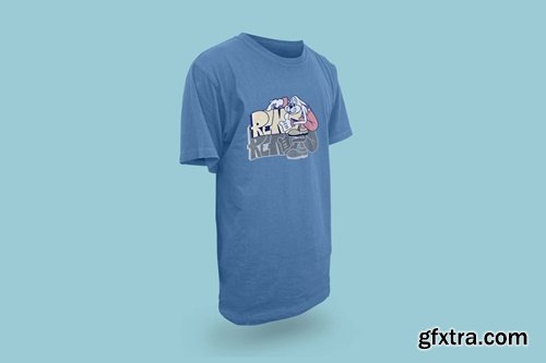 Blue Tshirt Mockup with Realistic Style PCRJSKX