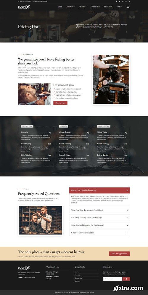 Cutznix - Barbershop & Hair Salon Elementor Template Kit FMYXVQM